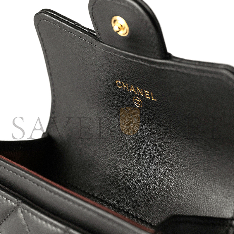 Ch*el classic card holder lambskin & gold-tone metal black ap0214 (11.3*7.5*2.5cm)